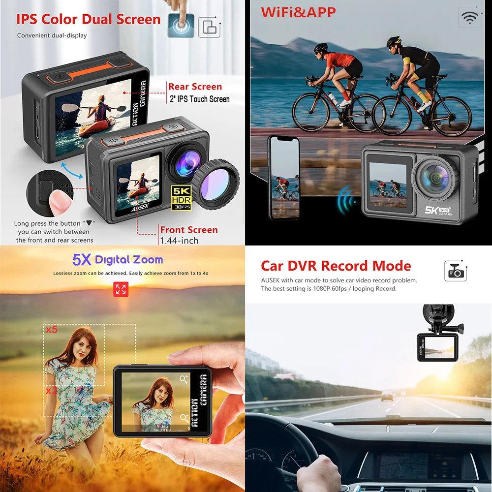 AUSEK M81TR Action Camera 5K 4 - Webcam 4K ulasan dan harga